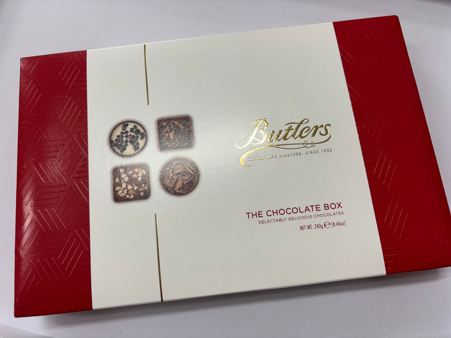 Butlers Christmas chocolate box with elegant packaging and assorted delicious chocolates inside