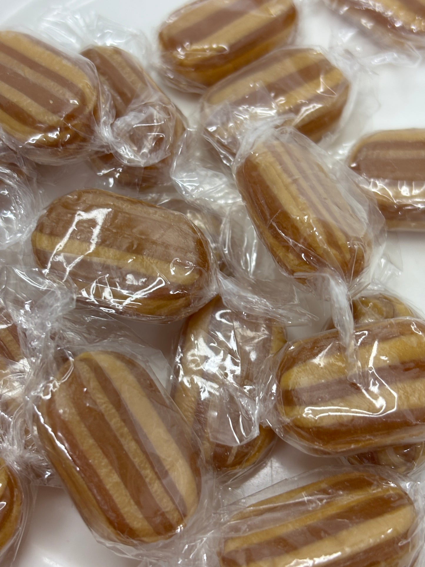 Select Sweets English mint humbugs individually wrapped striped candies with brown and tan colors