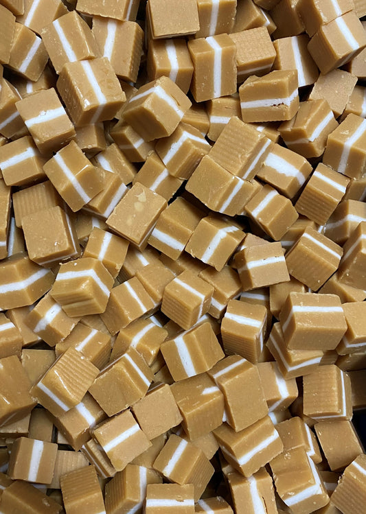 SelectSweets jersey caramel candy pieces with creamy white and caramel layers close-up