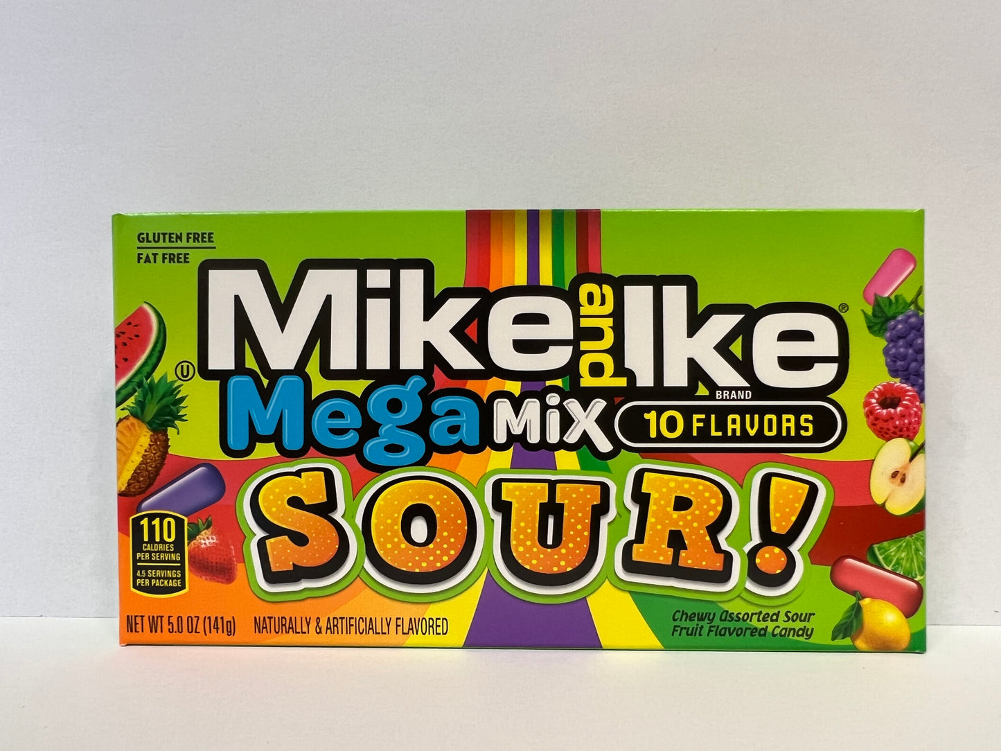 Select Sweets Mike and Ike Mega Mix Sours candy box with 10 assorted sour fruit flavors