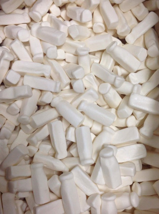 SelectSweets milk bottle candy with white candy pieces shaped like small milk bottles