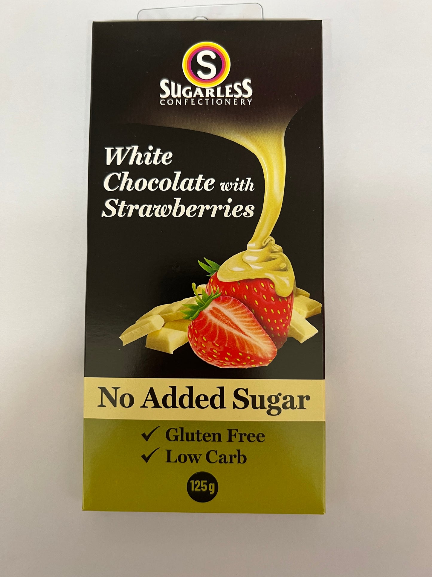 Select Sweets white chocolate no added sugar with strawberries gluten free low carb 125g