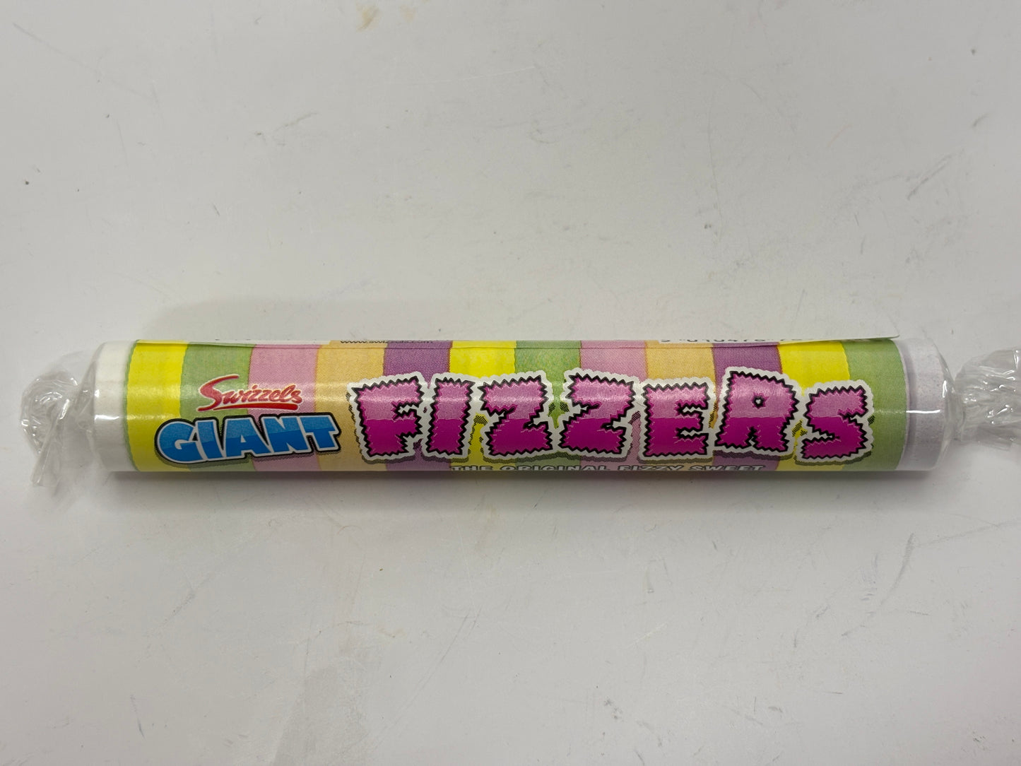 Swizzels Giant Fizzers colorful chewy candy roll with multiple fruity flavors