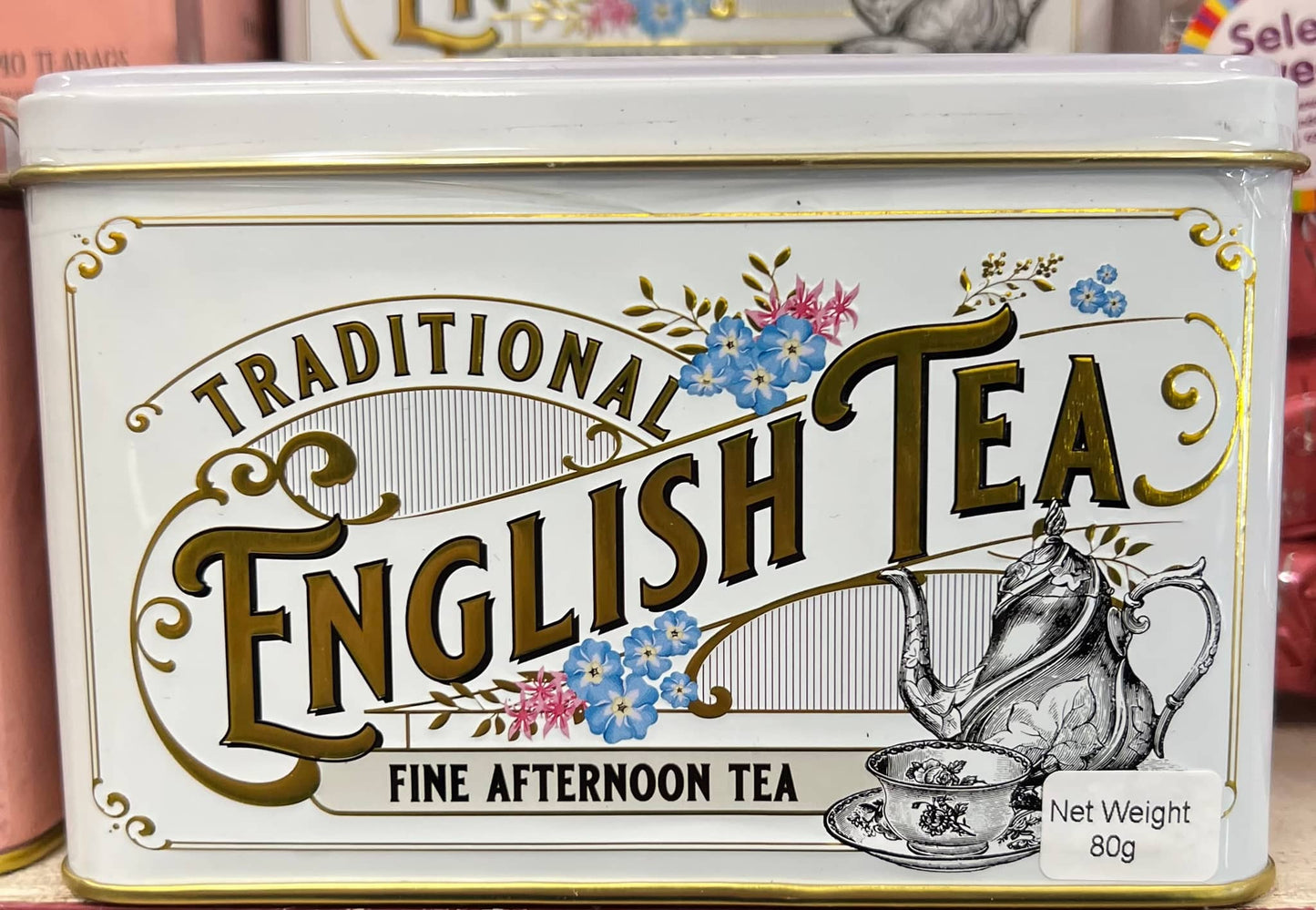 Select Sweets vintage Victorian tea tin featuring traditional English tea design and elegant floral details