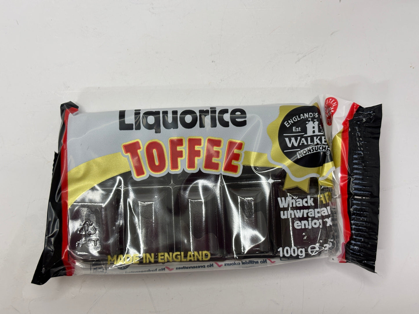 Select Sweets liquorice toffee slab in clear and black packaging made in England 100g