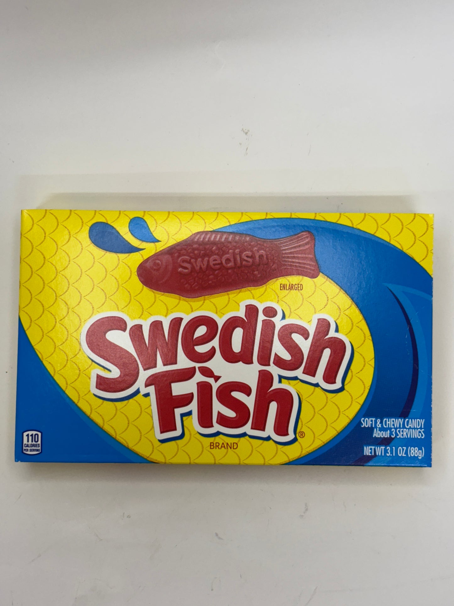Select Sweets Swedish Fish candy box with yellow and blue packaging showing red fish candy graphic