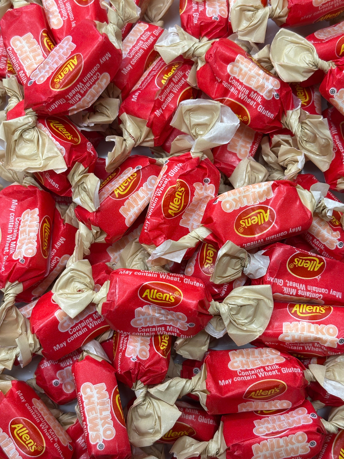 Allens White Milk Candy in Red and Gold Wrappers for Sweet Treat Lovers