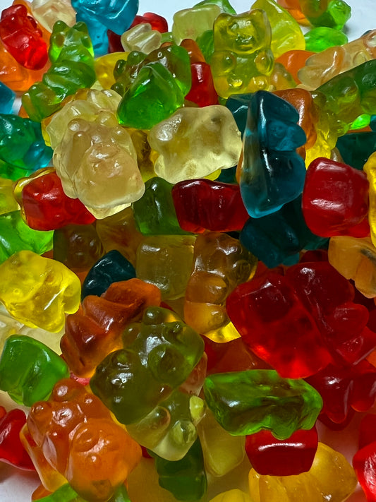 SelectSweets assorted fruit gummy candy in various colors and bear shapes close-up