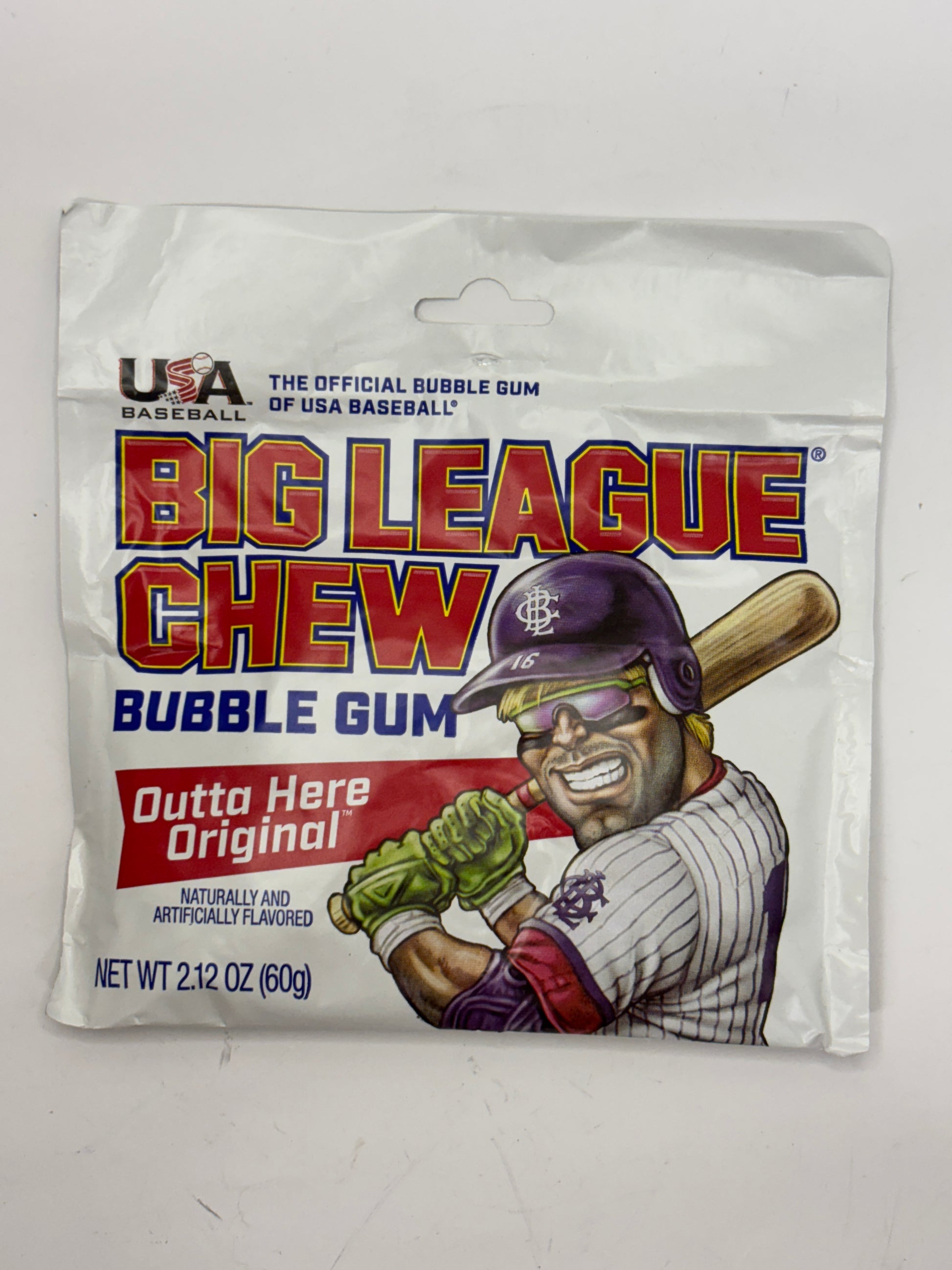 Big League Chew bubble gum Outta Here Original flavor pack with baseball player graphic