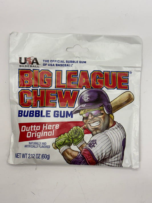 Big League Chew bubble gum Outta Here Original flavor pack with baseball player graphic