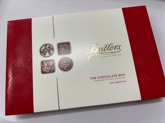 Butlers Christmas chocolate box with elegant packaging and assorted delicious chocolates inside