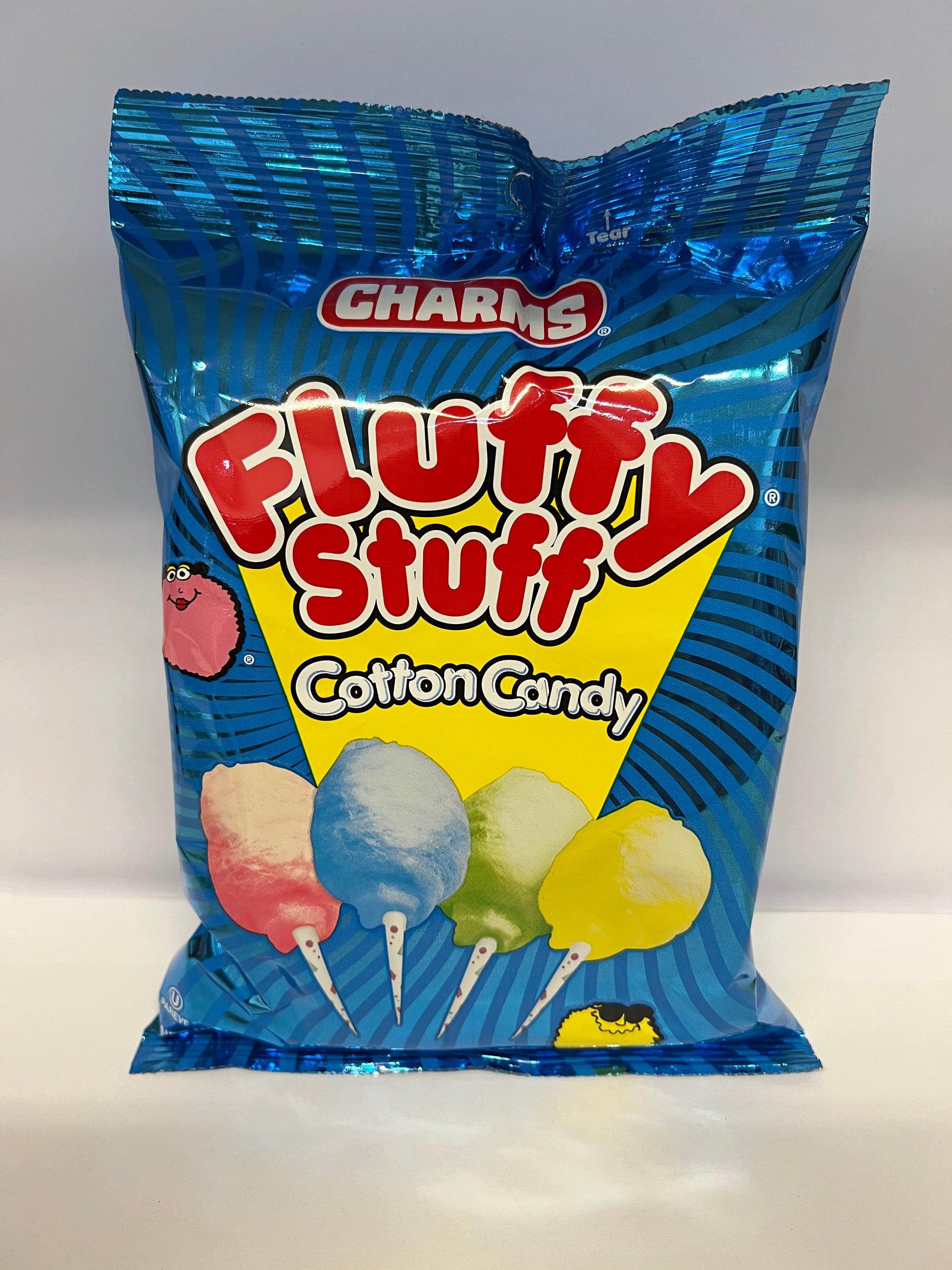 Charms Fluffy Stuff Cotton Candy assorted flavors pack with fluffy cotton candy sticks inside