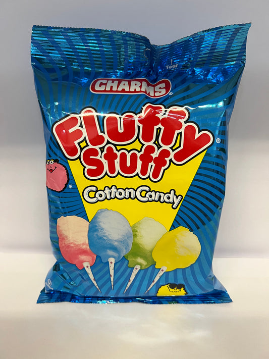 Charms Fluffy Stuff Cotton Candy assorted flavors pack with fluffy cotton candy sticks inside