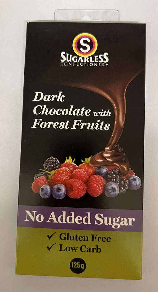 Select Sweets dark chocolate no added sugar with forest fruits gluten free low carb 125g