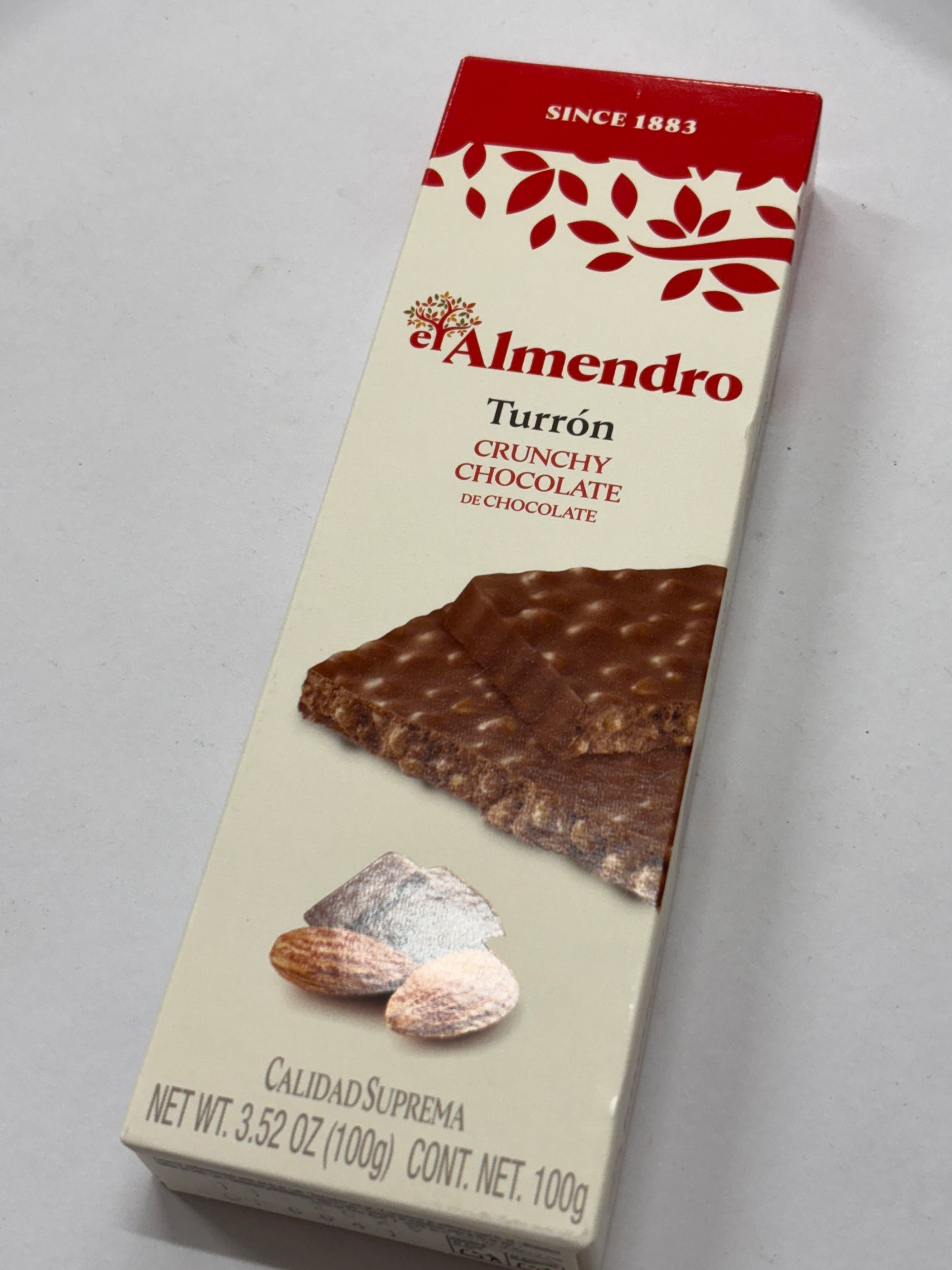 El Almendro Crunchy Chocolate Turron in a box for a rich and flavorful chocolate treat