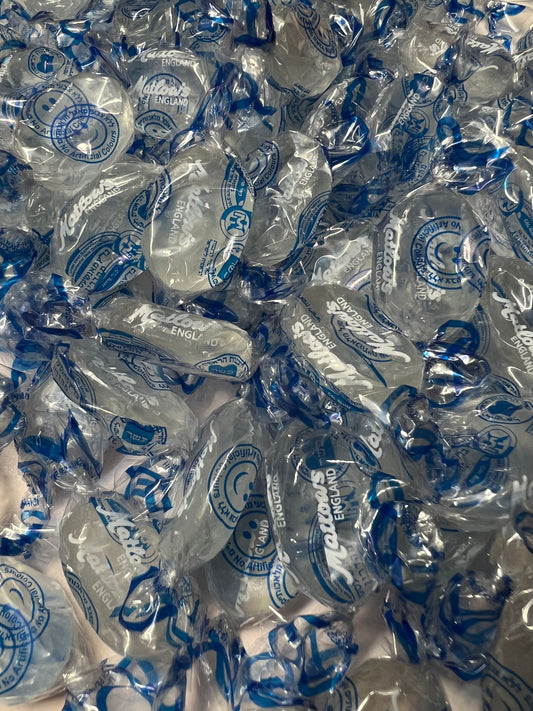 SelectSweets1 English crystal mints individually wrapped in clear blue and white packaging