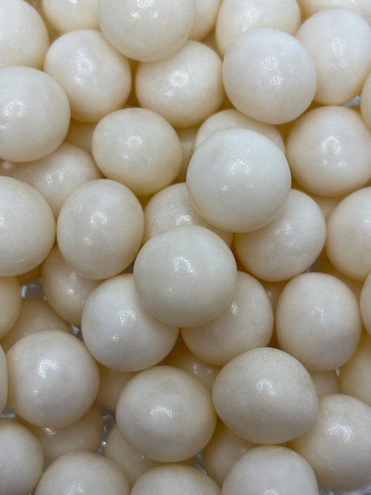 Close-up of Select Sweets eucalyptus menthol candy with smooth white round mint balls