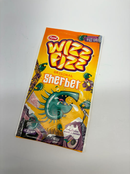 Select Sweets Wizz Fizz sherbet original flavor in yellow packaging with fun monster graphics