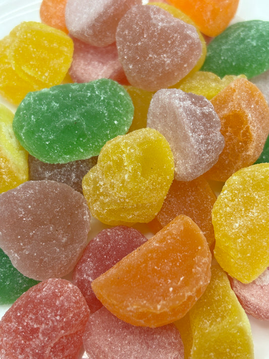 Select Sweets colorful fruit jellies candy in assorted fruit shapes and flavors coated with sugar