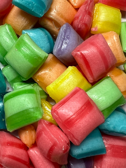 Colorful fruity sherbet rocks candy in green, red, yellow, blue, orange, and purple from SelectSweets