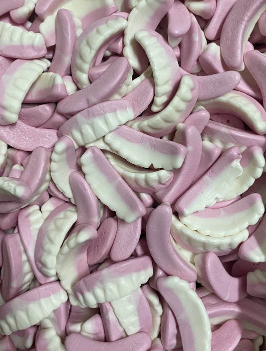 SelectSweets gummy laughs candy in pink and white shaped like smiling teeth