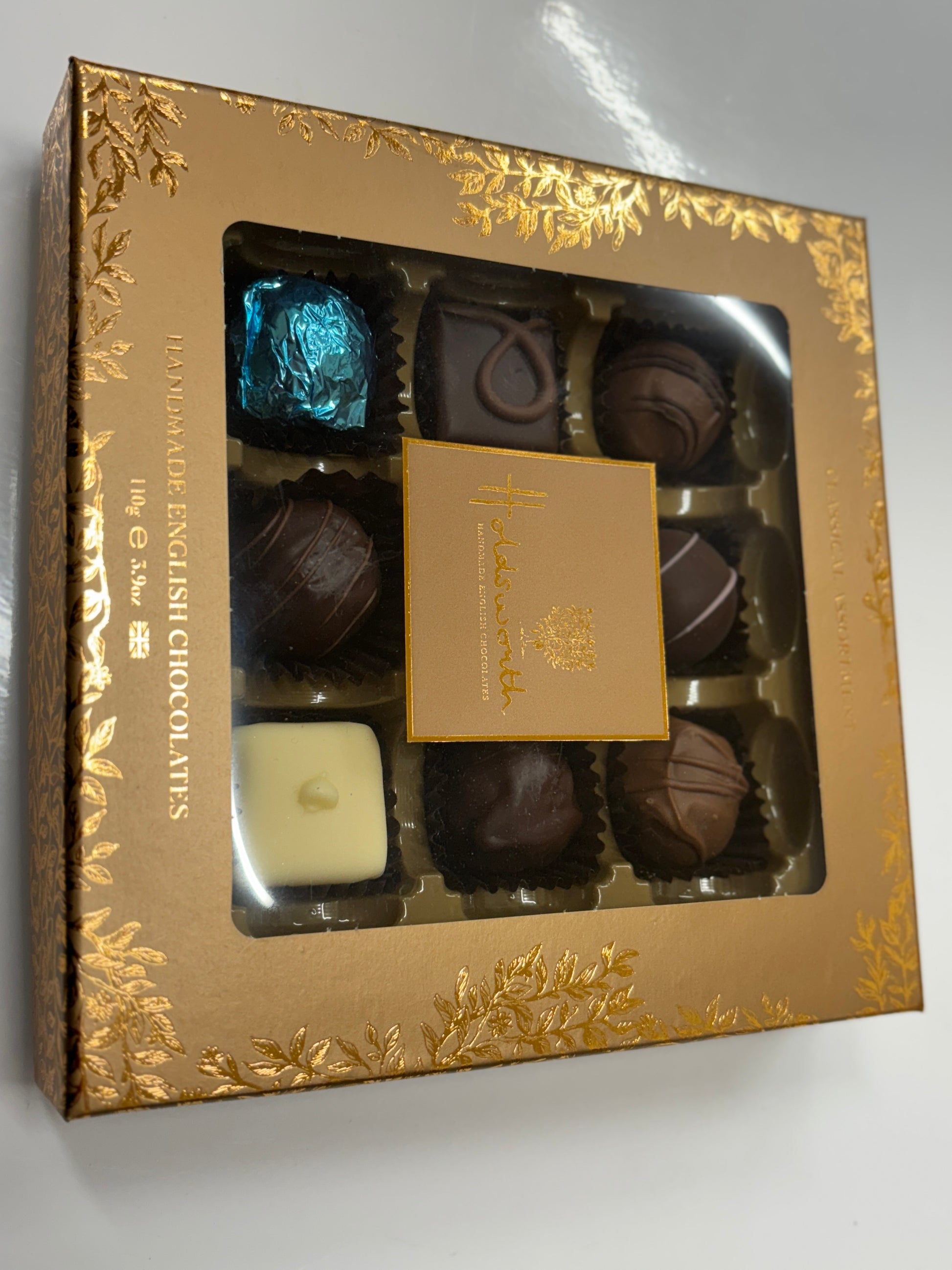Holdsworths Classical Assortment chocolates in elegant gold box with assorted handcrafted confectionery
