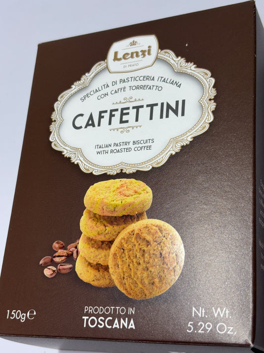 Lenzi Italian coffee biscuits box with Caffettini variety and roasted coffee flavor