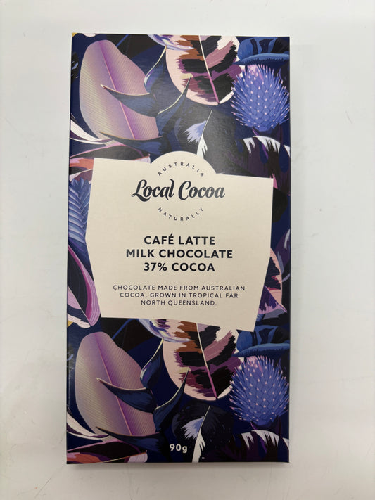 Local Cocoa milk chocolate cafe latte bar 90g with 37% cocoa in tropical leaf packaging