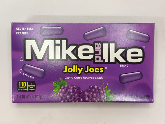 Mike and Ike Jolly Joes candy chewy grape flavored gluten free fat free purple box