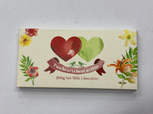 Select Sweets Two Hearts Beat as One 100g milk chocolate block with floral design packaging