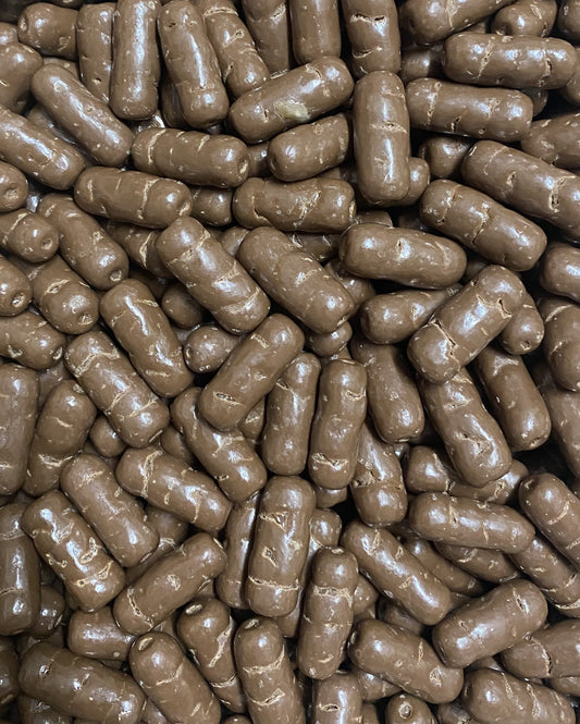 SelectSweets milk chocolate licorice bullets coated in smooth milk chocolate candy coating