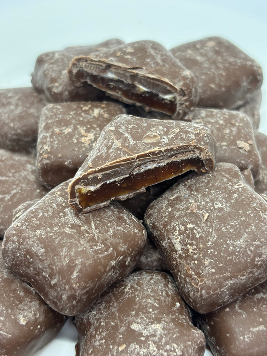 Select Sweets milk chocolate Turkish delight pieces with a chewy, sweet center coated in smooth milk chocolate