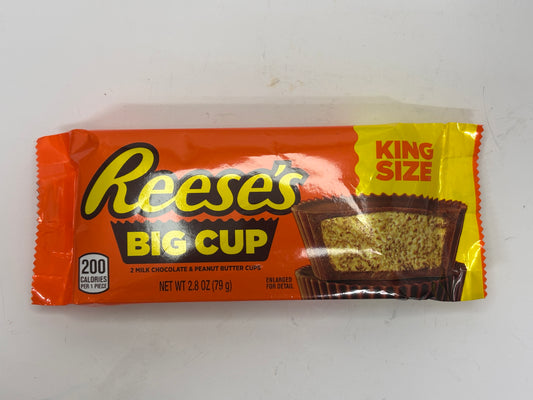 Reese's Big Cup king size milk chocolate and peanut butter cup candy in orange and yellow packaging