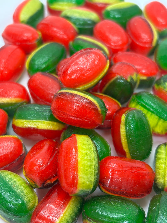 Select Sweets rosy apple candy bites with red, green, and yellow striped hard candy pieces