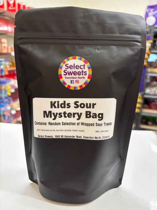 Select Sweets Kids Sour Candy Mystery Bag with a variety of wrapped sour treats