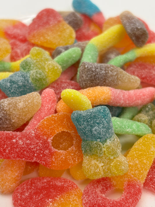 Select Sweets colorful sour gummy candy mix with various shapes coated in sugar