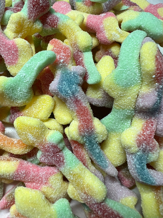 Colorful Sour Lizard Candy in various pastel shades, coated with sugar for a tangy treat