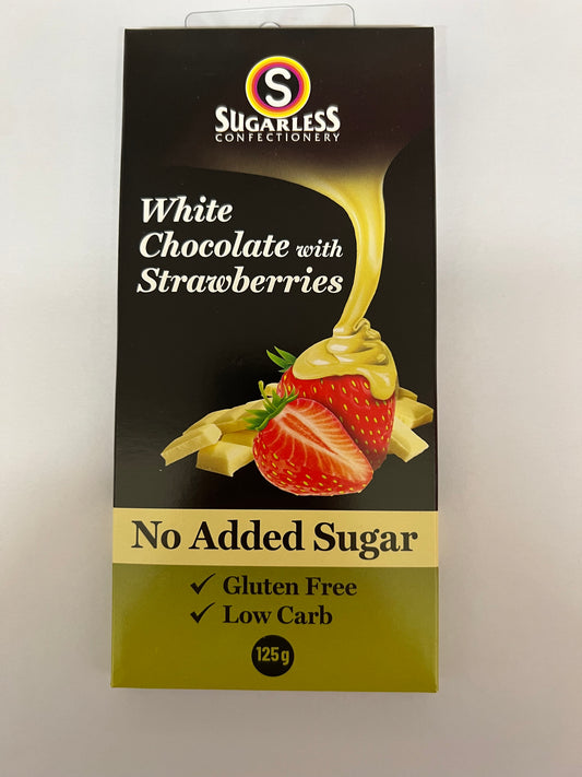 Select Sweets white chocolate no added sugar with strawberries gluten free low carb 125g