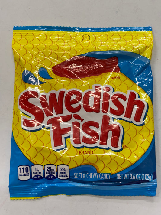 Select Sweets Swedish Fish soft and chewy candy packaging, 3.6 oz with vibrant yellow background