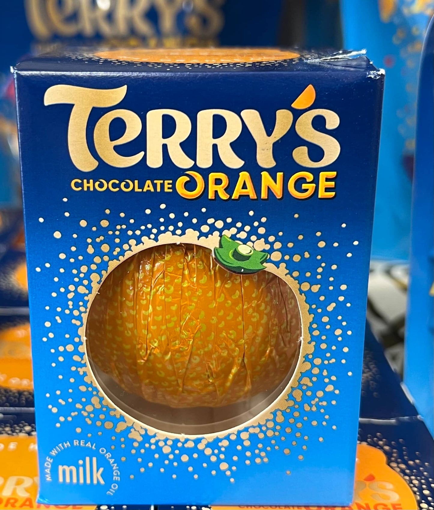 Terry's Milk Chocolate Orange packaged in a vibrant blue box with an orange design