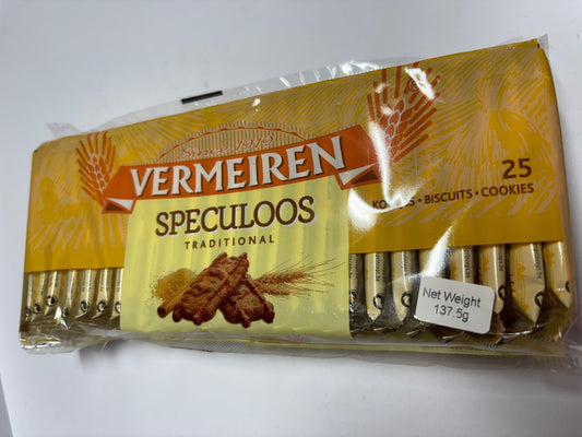 Vermeiren traditional speculoos biscuits packaged with a net weight of 137.5g for enjoying light snacks