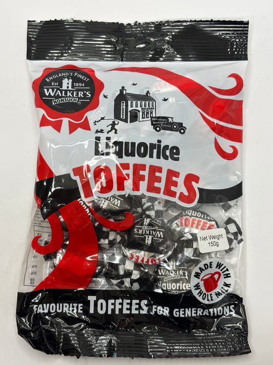 Select Sweets Walkers Liquorice Toffees bag with black and red packaging and individually wrapped toffees