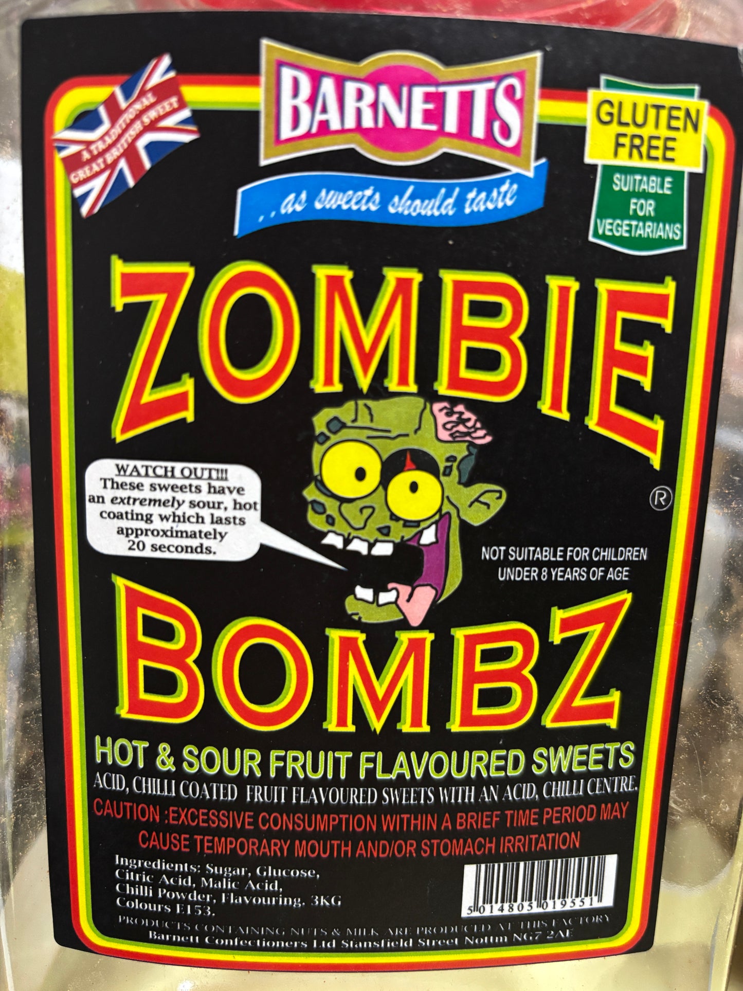 Barnetts Zombie Bombz Mega Sour Candy with Hot and Sour Fruit Flavors for Adventurous Candy Lovers