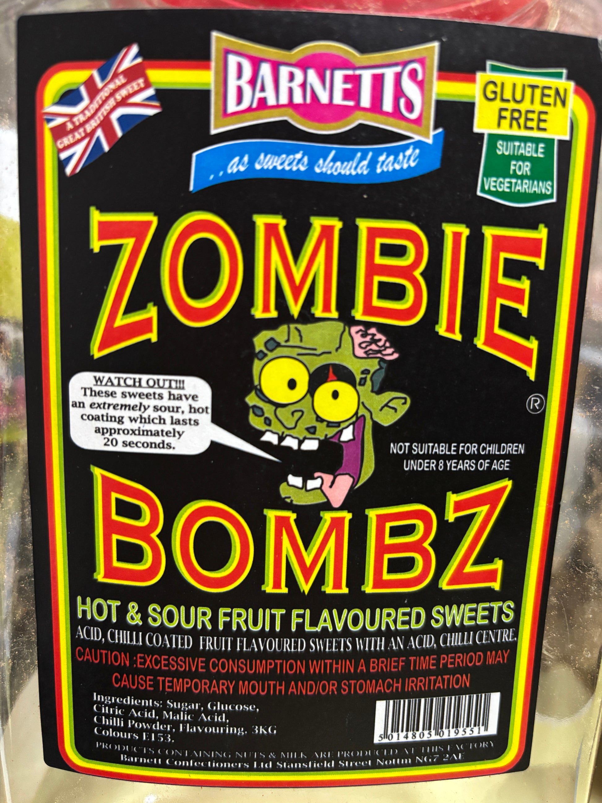 Barnetts Zombie Bombz Mega Sour Candy with Hot and Sour Fruit Flavors for Adventurous Candy Lovers